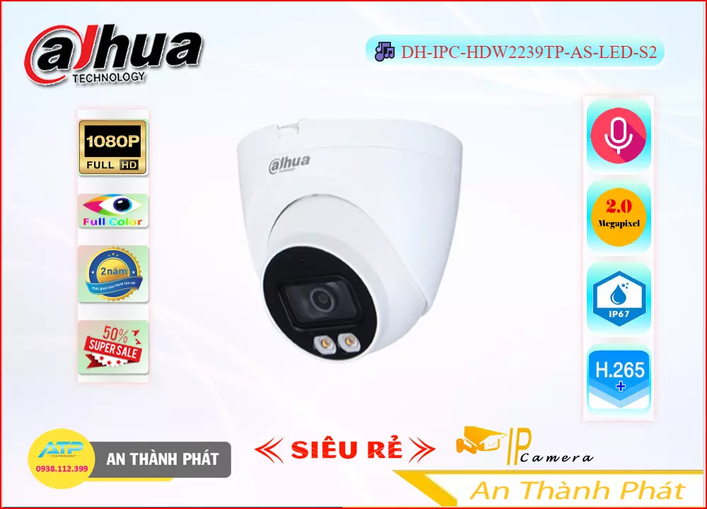 Camera IP Full Color DH-IPC-HDW2239TP-AS-LED-S2,Giá DH-IPC-HDW2239TP-AS-LED-S2,phân phối