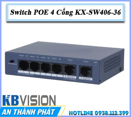 bộ chia mạng Kbvision KX-SW406-36, switch poe KX-SW406-36, switch 4 cổng poe KX-SW406-36, bộ chia camera KX-SW406-36, bộ cấp nguồn poe KX-SW406-36, switch mạng cho camera KX-SW406-36, chia mạng 4 cổng poe KX-SW406-36