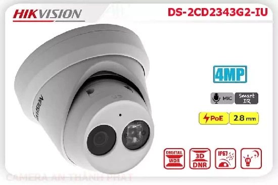 Camera IP HIKVISION DS-2CD2343G2-IU,là dòng camera IP công nghệ mới nhất.dòng camera Turret thiết kế chắc chắn. Camera hỗ trợ độ phân giải lớn 4.0 megapxiel.Hỗ trợ công nghệ lưu trữ H.265+ phù hợp cho các công trình lớn,thích hợp lắp đặt cho các công trình dự án nhỏ như kho xưởng,siêu thị,văn phòng,...  