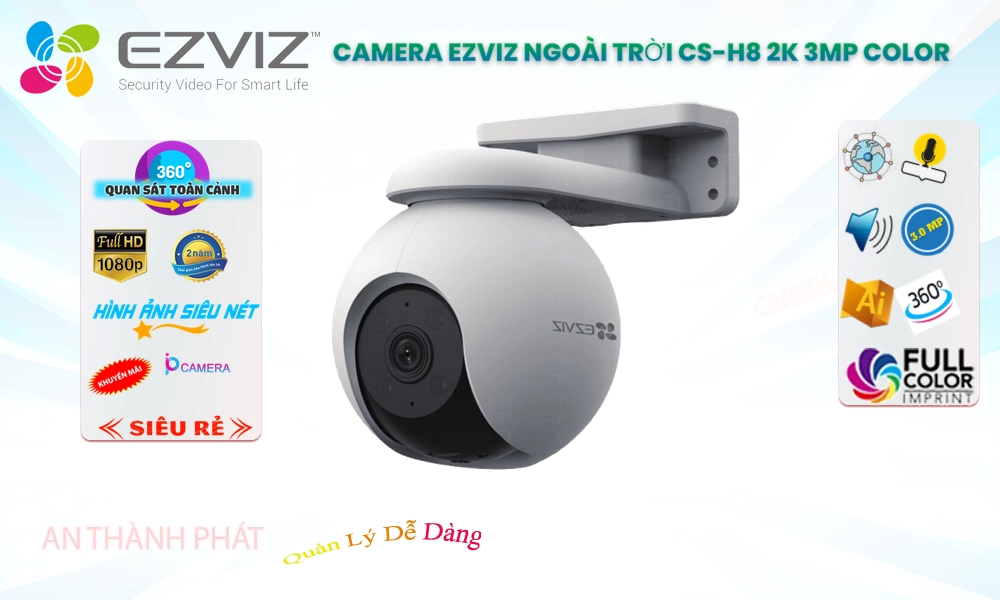 Camera Wifi CS-H8 2K 3MP Color Wifi Ezviz