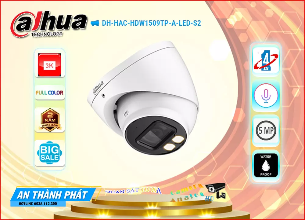 Camera dome dahua DH-HAC-HDW1509TP-A-LED-S2 có ghi âm,Giá DH-HAC-HDW1509TP-A-LED-S2,phân phối