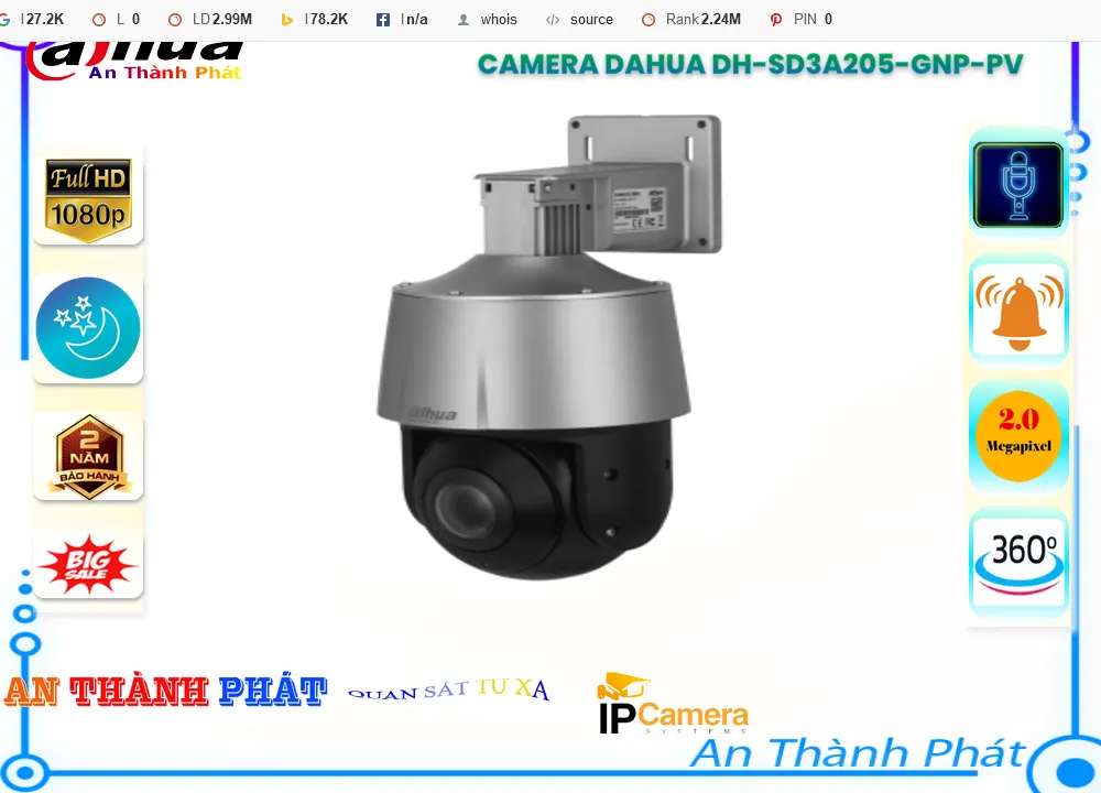 Camera Dahua DH-SD3A205-GNP-PV 360,Chất Lượng DH-SD3A205-GNP-PV,DH-SD3A205-GNP-PV Công Nghệ Mới,DH-SD3A205-GNP-PVBán