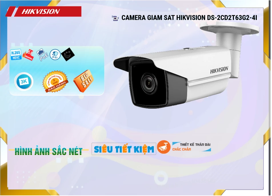 Camera IP Hikvision 6MP DS-2CD2T63G2-4I,DS-2CD2T63G2-4I Giá Khuyến Mãi,DS-2CD2T63G2-4I Giá rẻ,DS-2CD2T63G2-4I Công Nghệ