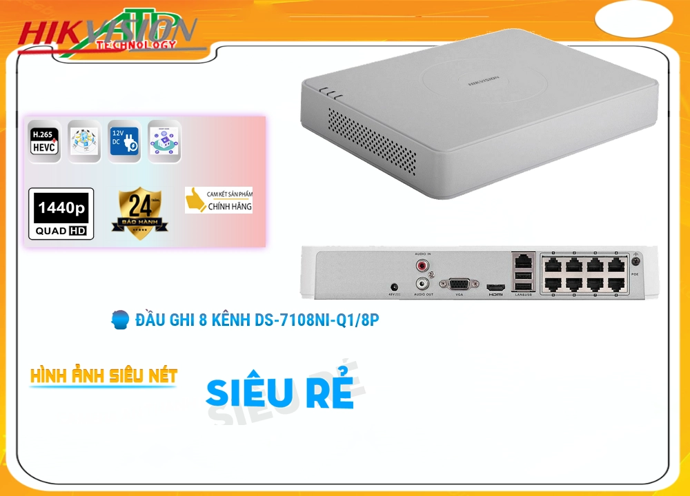 DS 7108NI Q1/8P,Đầu Thu KTS Hikvision DS-7108NI-Q1/8P Công Nghệ Mới,Chất Lượng DS-7108NI-Q1/8P,Giá HD IP