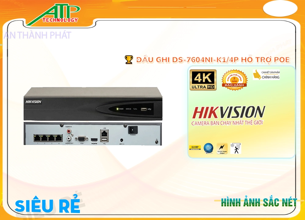Đầu Ghi Hikvision Chất Lượng DS-7604NI-K1/4P,Giá DS-7604NI-K1/4P,DS-7604NI-K1/4P Giá Khuyến Mãi,bán Đầu Ghi