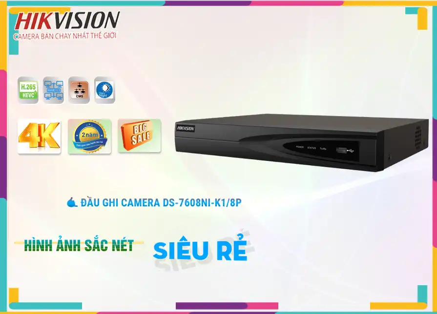 Đầu Ghi Hình Hikvision DS-7608NI-K1/8P,DS-7608NI-K1-8P Giá rẻ,DS 7608NI K1 8P,Chất Lượng DS-7608NI-K1-8P,thông số