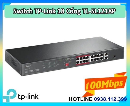 Switch PoE 16 cổng TL-SL1218P, Bộ chia mạng TL-SL1218P, Switch giám sát TL-SL1218P, TL-SL1218P PoE Plus, Switch TL-SL1218P 150W, TL-SL1218P mở rộng 250m, TL-SL1218P PoE